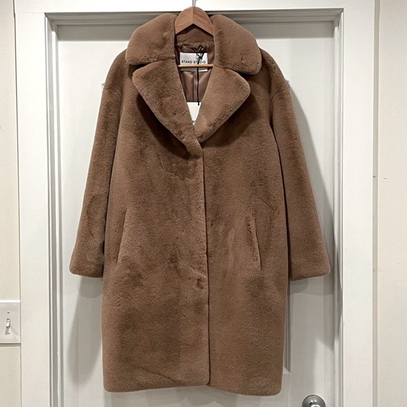 STAND STUDIO Camille Long Faux Fur Cocoon Coat - Picture 2 of 6